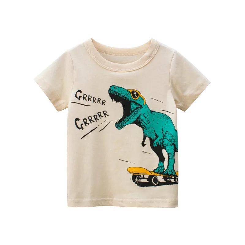 2-9 Y Boys T-Shirts Cartoon Animals Baby Kids Tees Children Cotton Short Sleeves Summer Tops Car Dinosaur Shark Printing