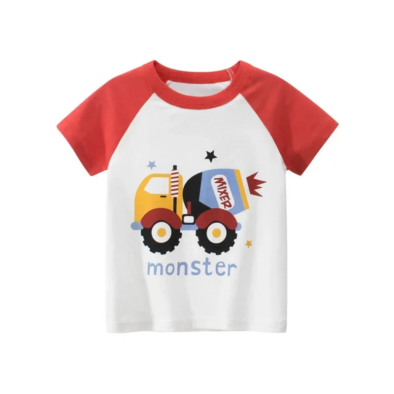 2-9 Y Boys T-Shirts Cartoon Animals Baby Kids Tees Children Cotton Short Sleeves Summer Tops Car Dinosaur Shark Printing